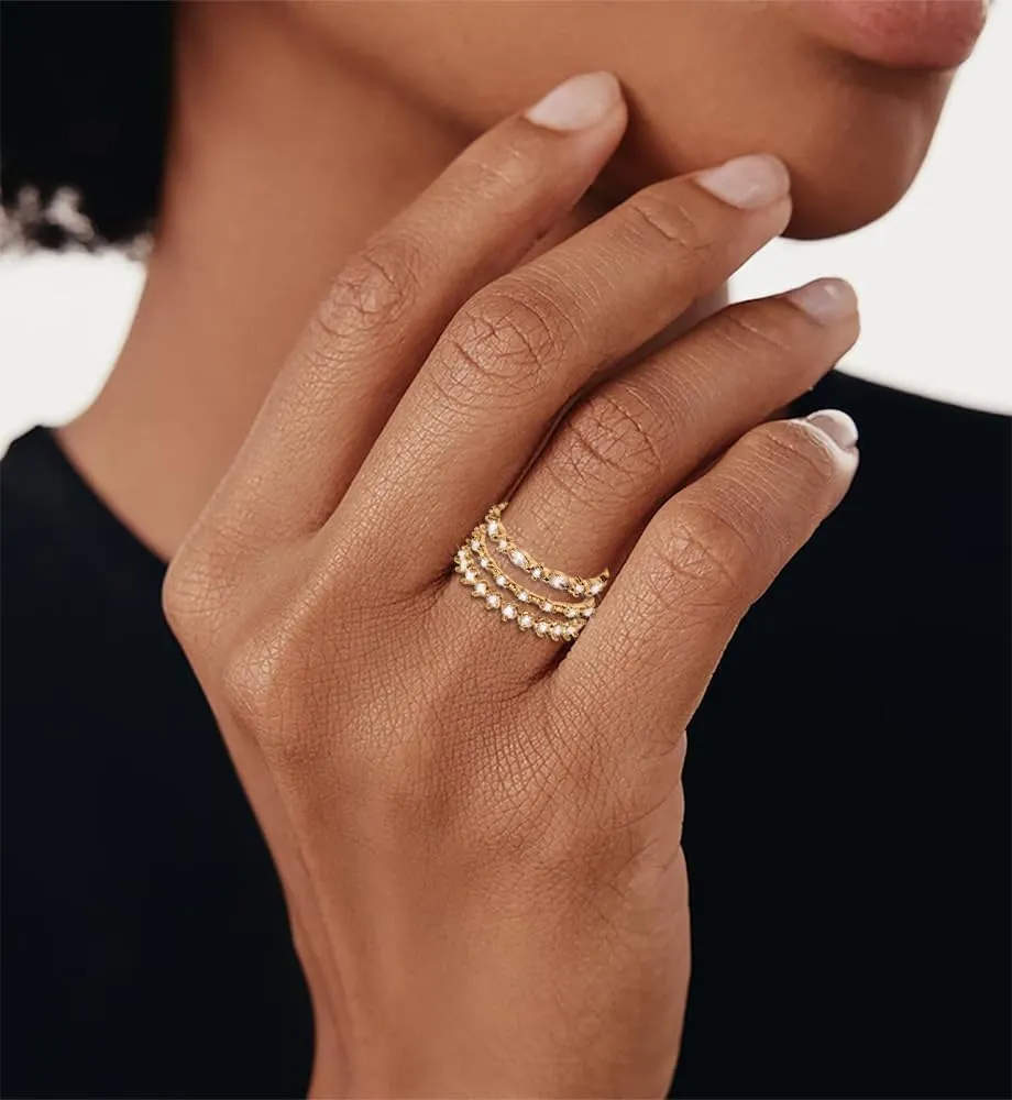 iF YOU Gold Rings for Women Non Tarnish, Dainty 14K Gold Plated Stackable Cubic Zirconia Knuckle Ring Set, Trendy Statement Promise Wedding Bands Stacking Engagement Rings Size 6 7 8 9 10