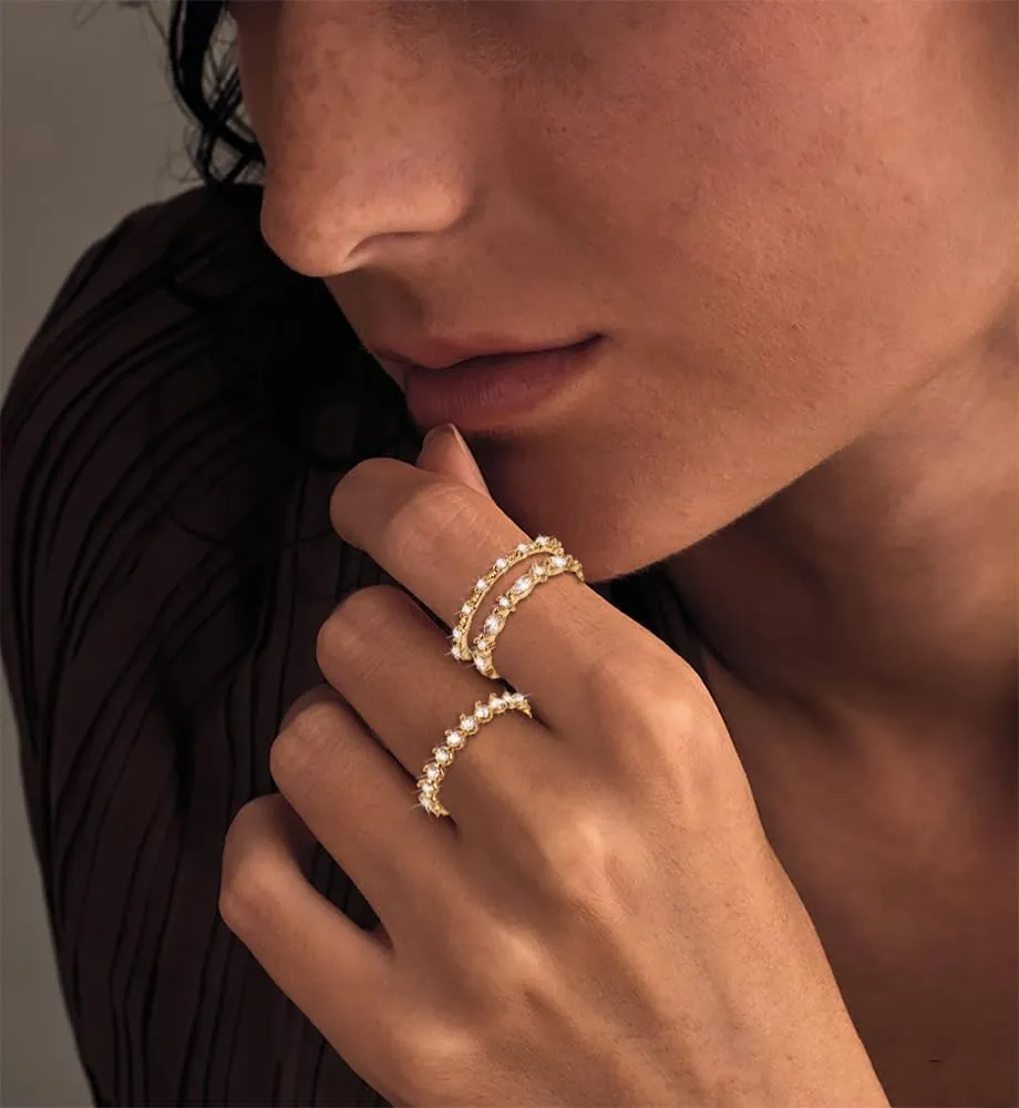 iF YOU Gold Rings for Women Non Tarnish, Dainty 14K Gold Plated Stackable Cubic Zirconia Knuckle Ring Set, Trendy Statement Promise Wedding Bands Stacking Engagement Rings Size 6 7 8 9 10