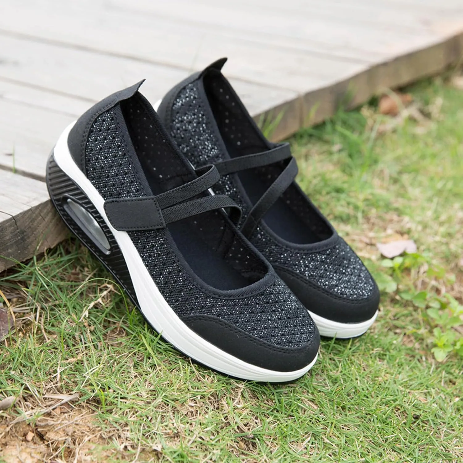 ihinzry Women's Air Cushion Nurse Shoes Outdoors Lightweight Breathable Slip On Sneakers