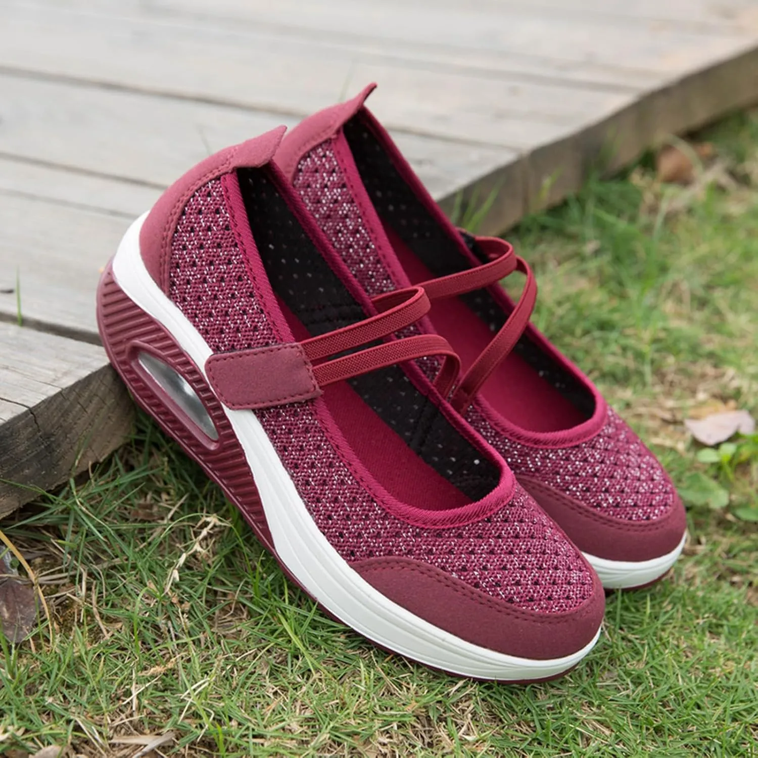 ihinzry Women's Air Cushion Nurse Shoes Outdoors Lightweight Breathable Slip On Sneakers