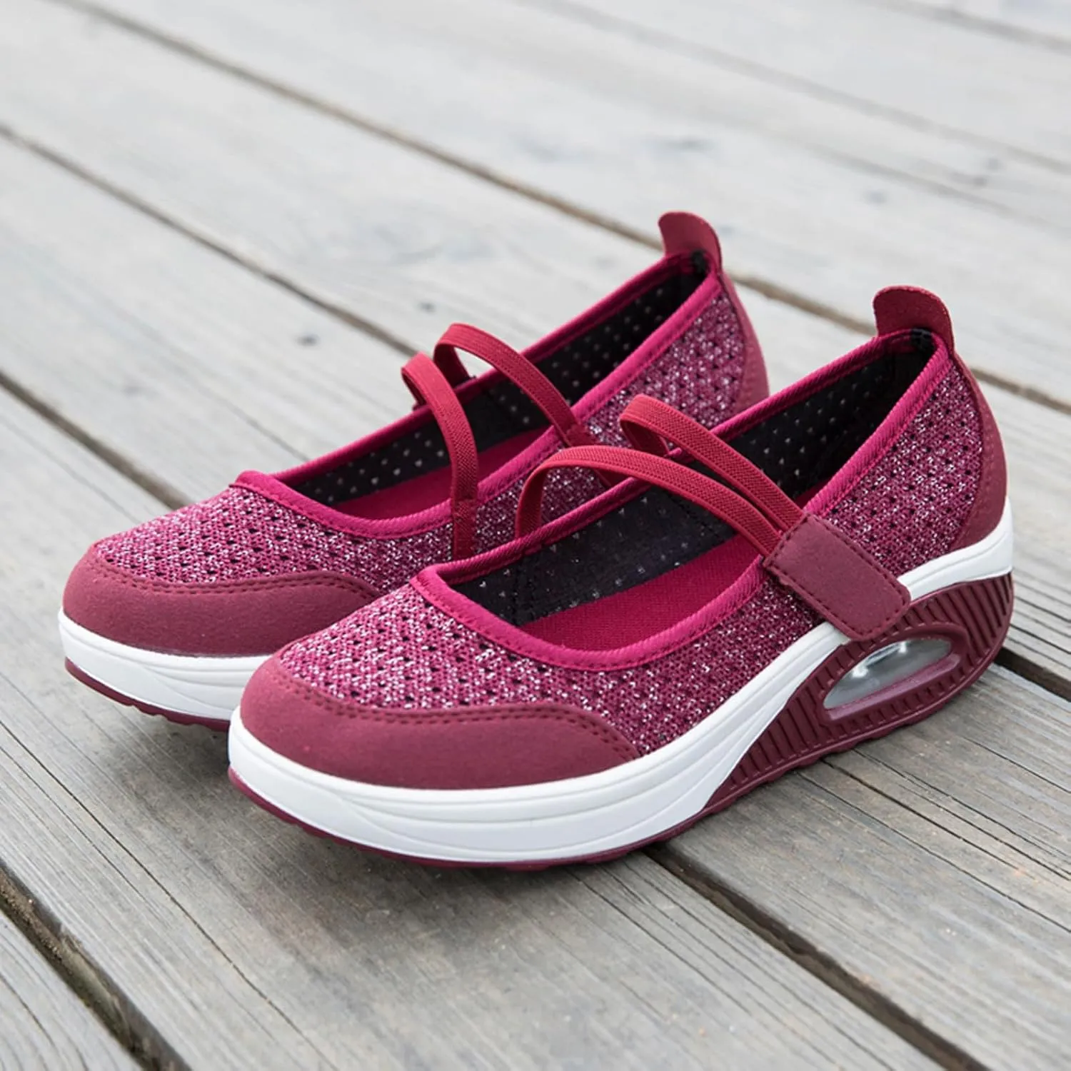 ihinzry Women's Air Cushion Nurse Shoes Outdoors Lightweight Breathable Slip On Sneakers