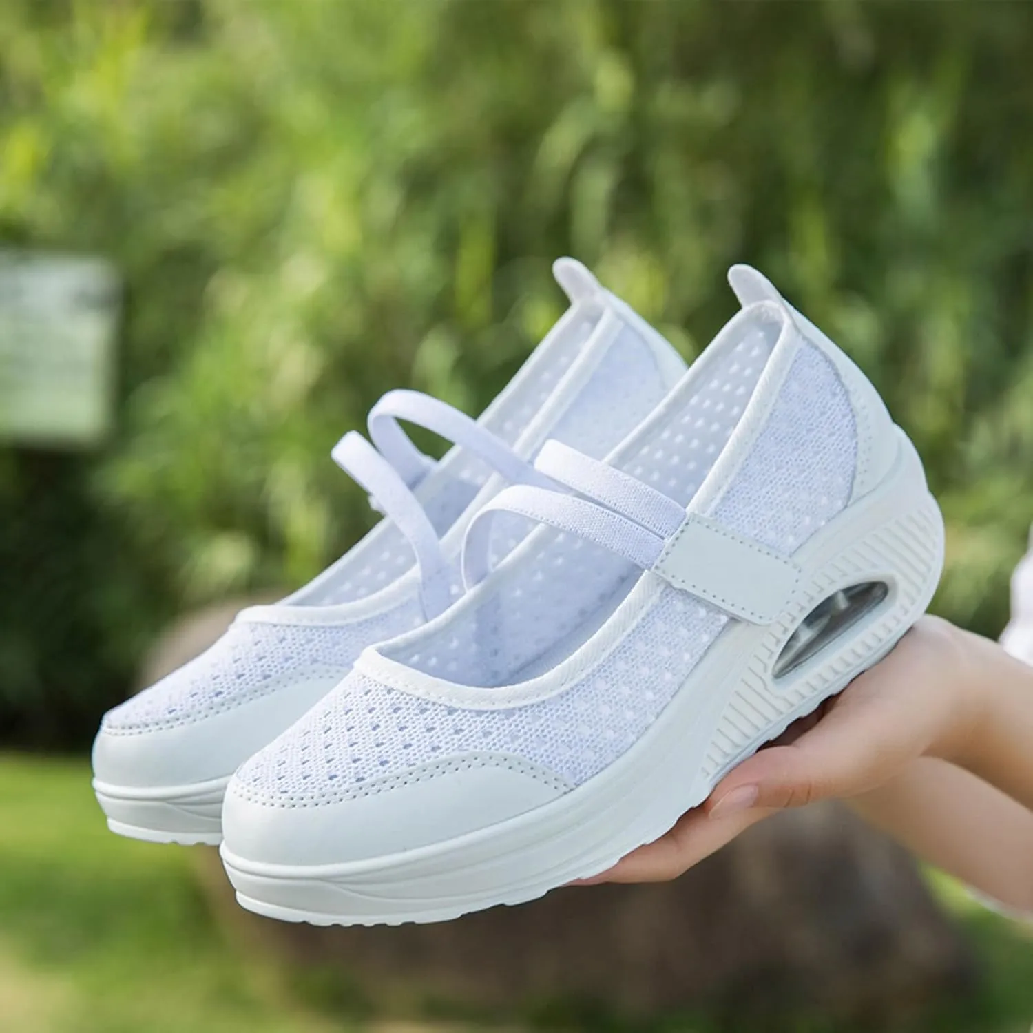 ihinzry Women's Air Cushion Nurse Shoes Outdoors Lightweight Breathable Slip On Sneakers