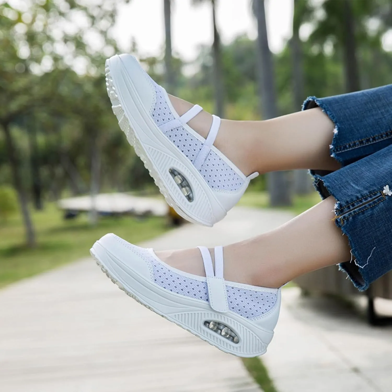 ihinzry Women's Air Cushion Nurse Shoes Outdoors Lightweight Breathable Slip On Sneakers