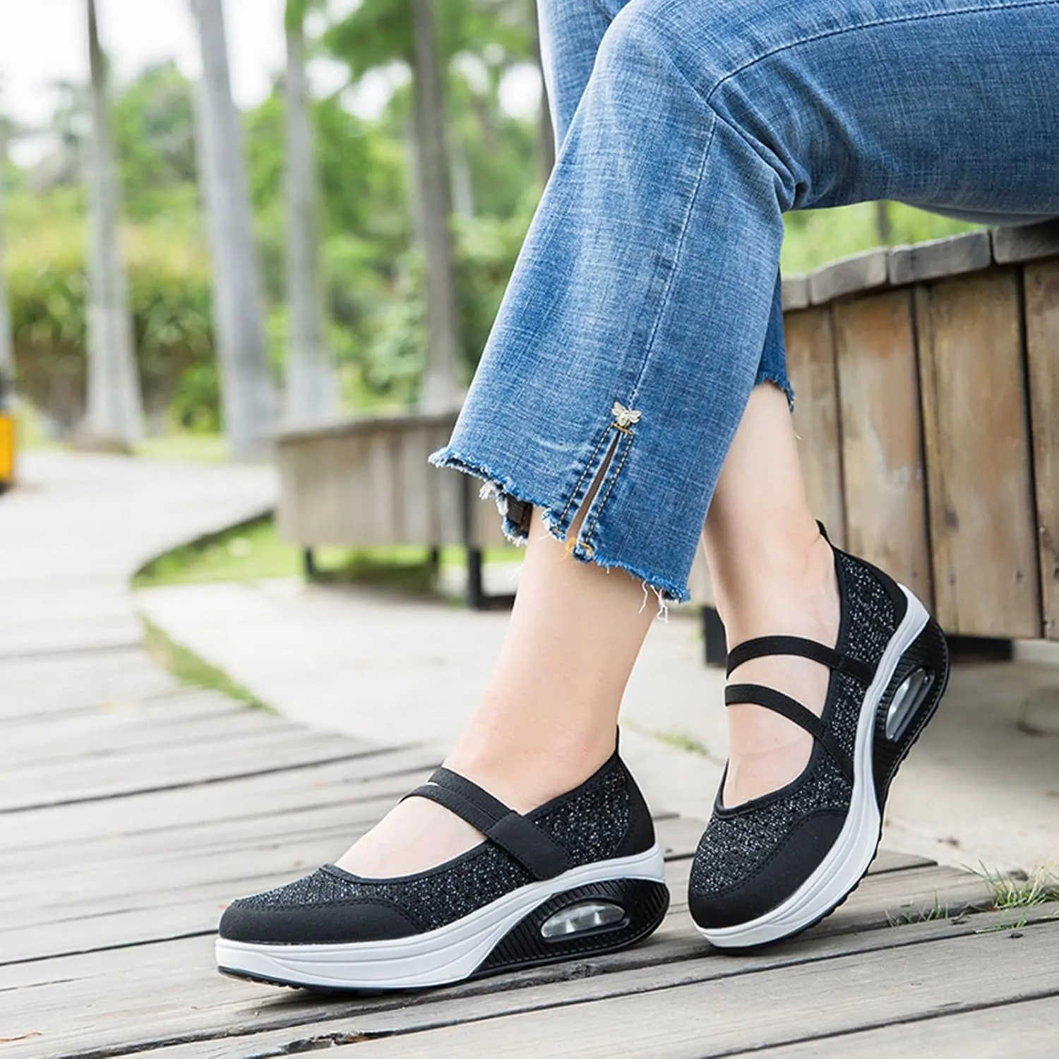 ihinzry Women's Air Cushion Nurse Shoes Outdoors Lightweight Breathable Slip On Sneakers