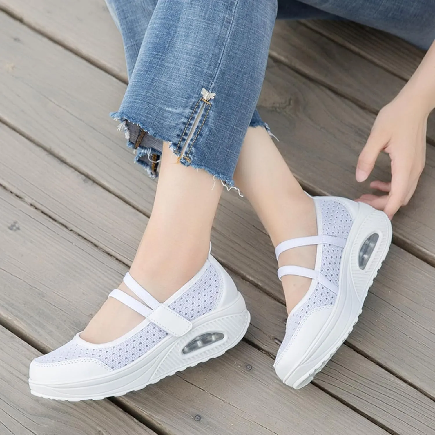 ihinzry Women's Air Cushion Nurse Shoes Outdoors Lightweight Breathable Slip On Sneakers