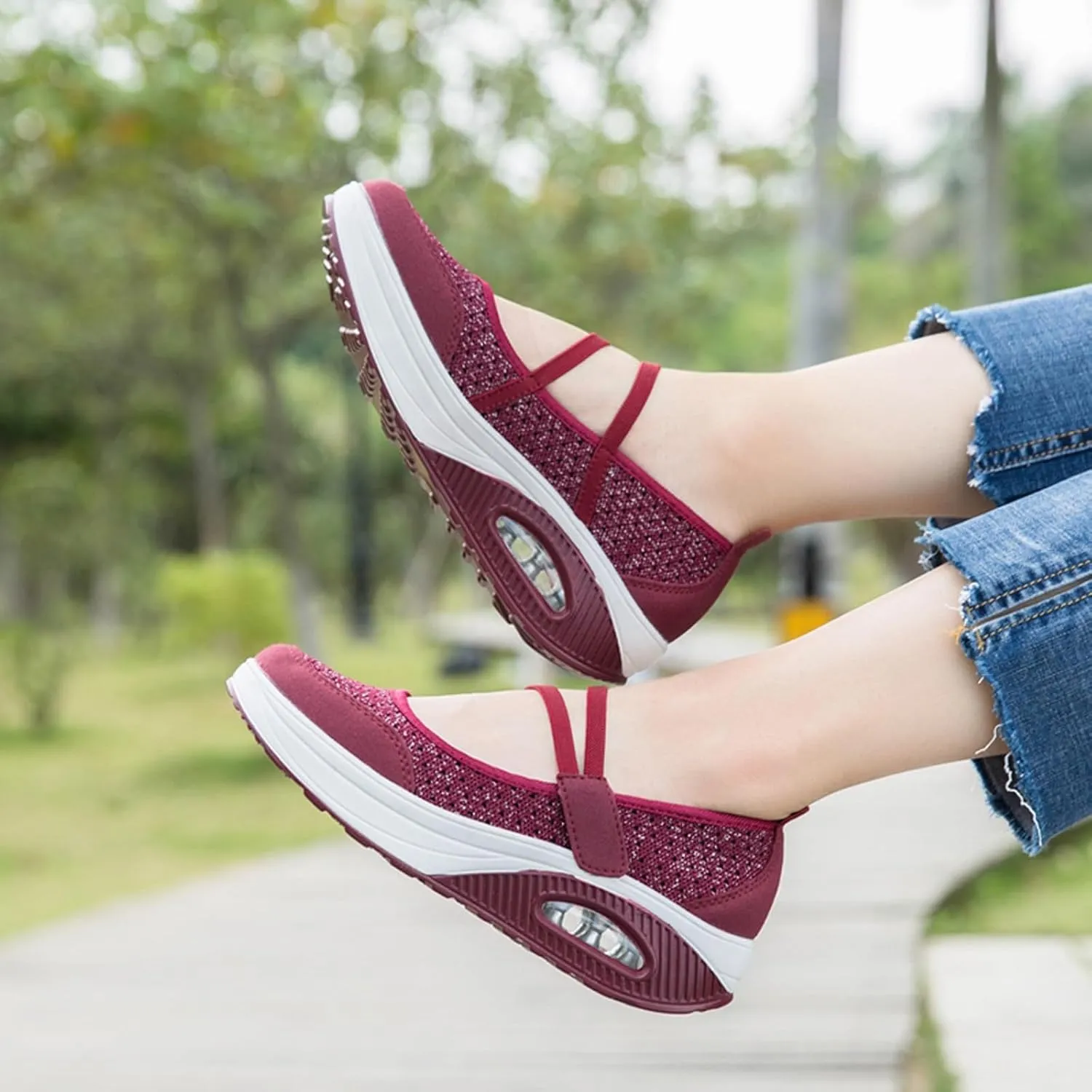 ihinzry Women's Air Cushion Nurse Shoes Outdoors Lightweight Breathable Slip On Sneakers