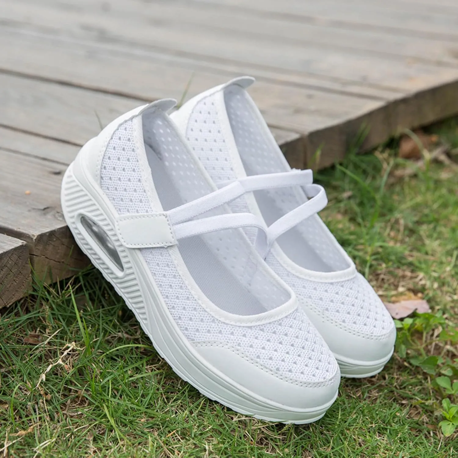 ihinzry Women's Air Cushion Nurse Shoes Outdoors Lightweight Breathable Slip On Sneakers