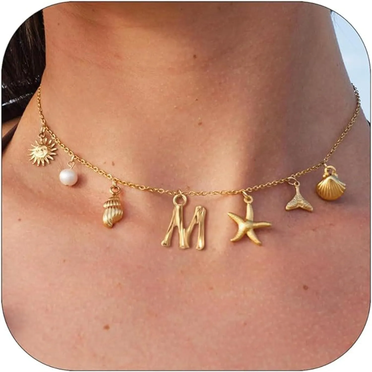 iLH Layered Choker Necklace Multilayer Chain Choker Gold Star Moon Pendant Necklace Bar Y Pendant Necklace For Women