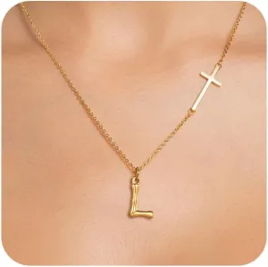 Initial Letter Necklaces for Women Personalized Cross Necklaces Dainty A-Z Pendent Birthday Gifts for Women Jewelry