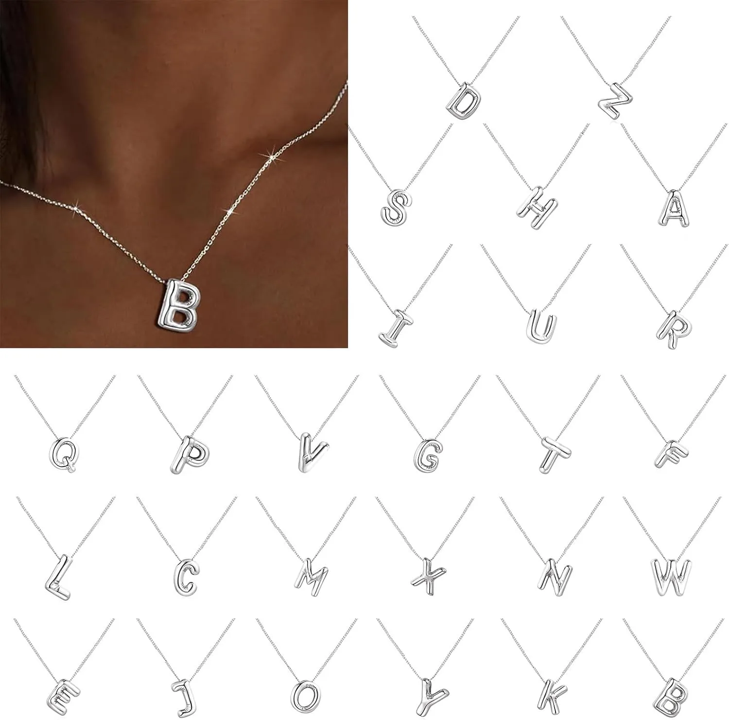 Initial Necklace for Women,Sterling Silver Bubble Letter Pendant Chain Mothers Day Valentines Day Jewelry Gifts for Mom Wife