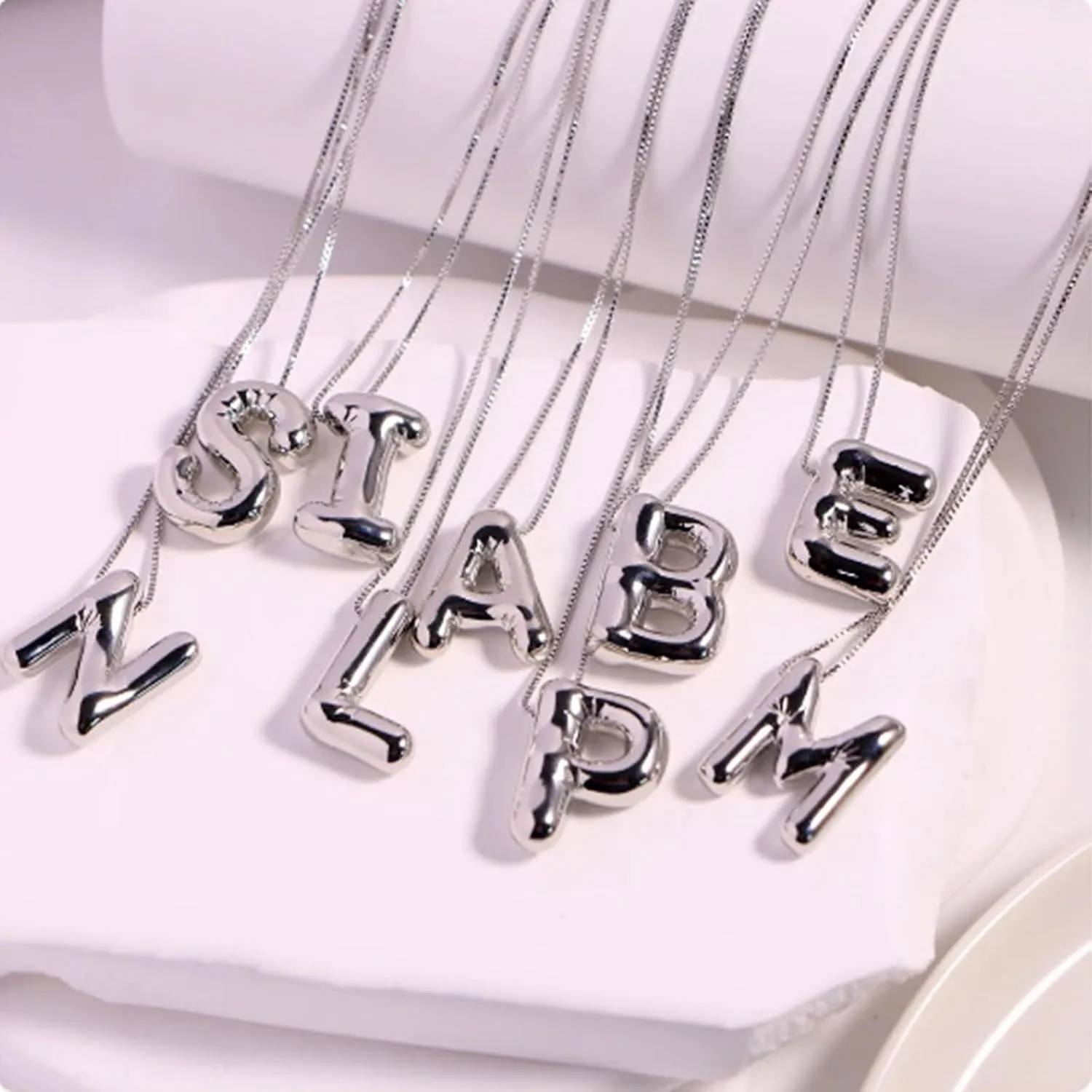Initial Necklace for Women,Sterling Silver Bubble Letter Pendant Chain Mothers Day Valentines Day Jewelry Gifts for Mom Wife