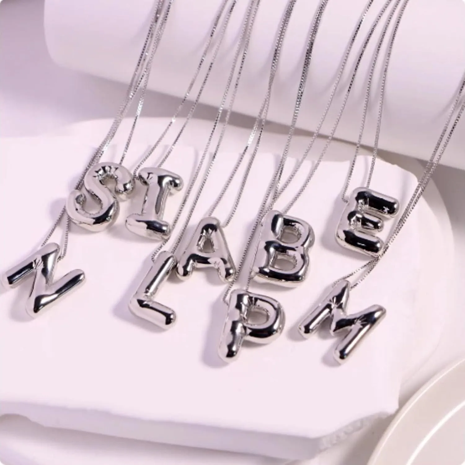 Initial Necklace for Women,Sterling Silver Bubble Letter Pendant Chain Mothers Day Valentines Day Jewelry Gifts for Mom Wife