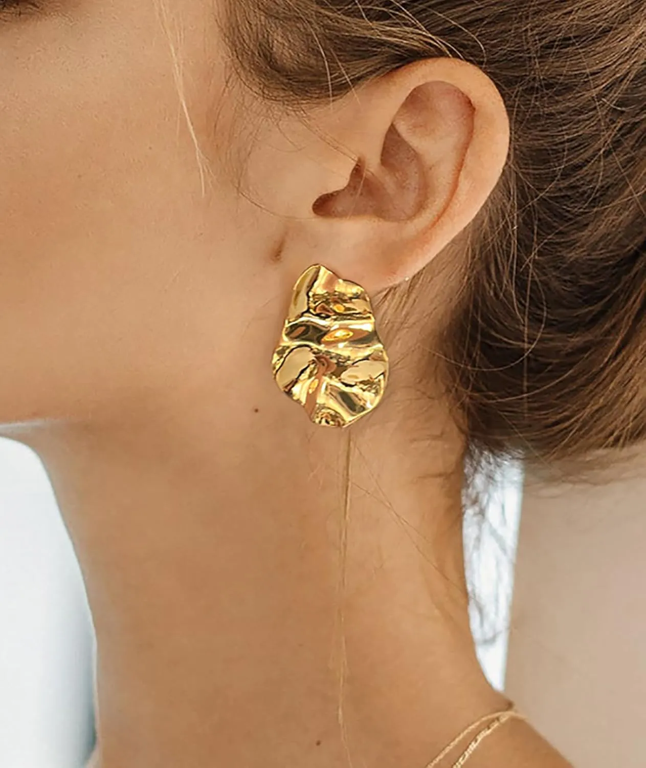 Irregular Gold Stud Earrings for Women Hammered Silver Stud Earrings Statement Geometric Earrings Vintage Gold Earrings
