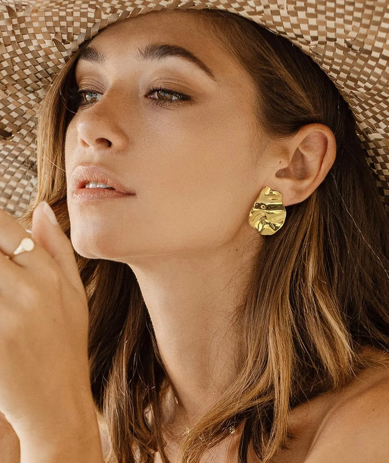 Irregular Gold Stud Earrings for Women Hammered Silver Stud Earrings Statement Geometric Earrings Vintage Gold Earrings