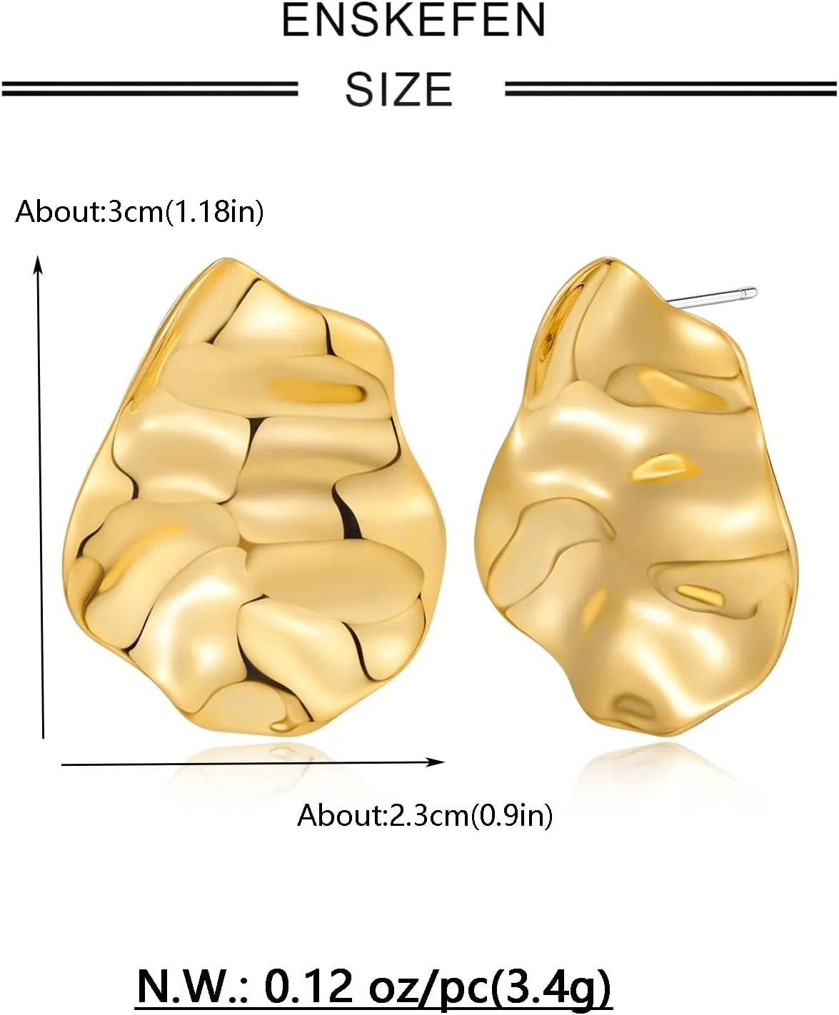 Irregular Gold Stud Earrings for Women Hammered Silver Stud Earrings Statement Geometric Earrings Vintage Gold Earrings