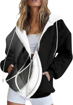 Jackets for Women 2024 Fall Winter Womens Hooded Zipper Drawstring Sweatshirts Trendy Outwear Warm Coats with Pockets