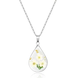 Jayden Silver Necklace for Women,Birth Flower Necklace,Lily of the Valley May Month Real Flower,Handmade Resin Necklaces,Represents Happiness,Purity,And Sweet Love,Unique Gift,Teardrop Pendant - 18
