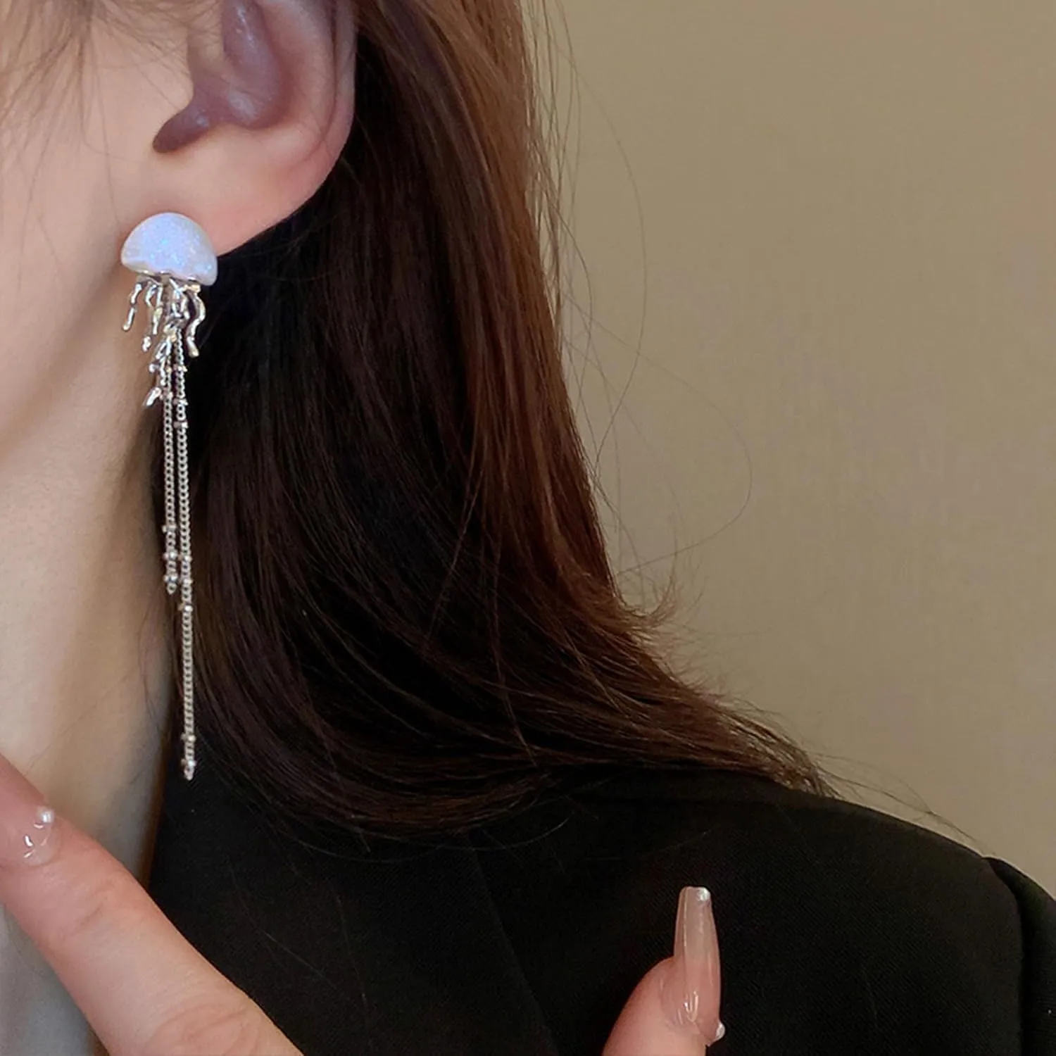 Jellyfish Earrings for Women Trendy Colorful Acrylic Jellyfish Earrings Silver Long Chain Tassel Earrings Vacation Ocean Beach Earrings Summer Earrings for Women 2024