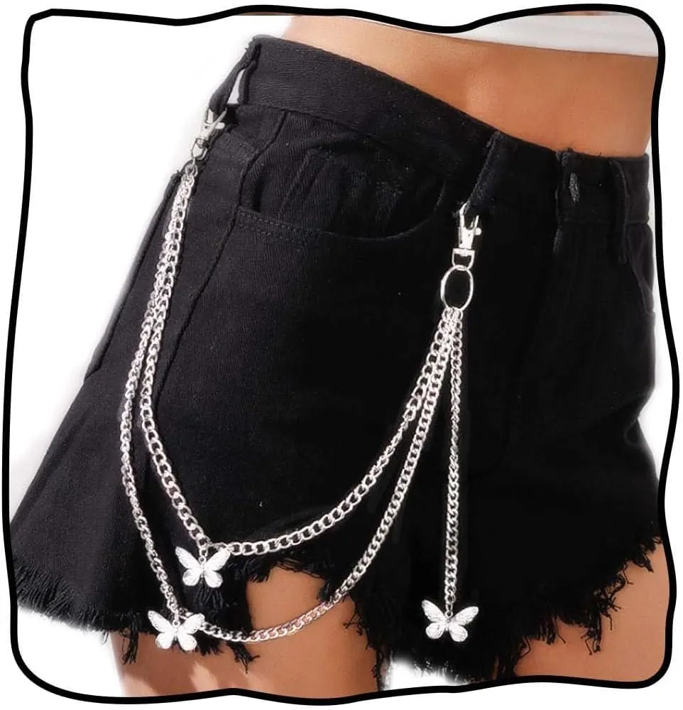 Jeweky Punk Wallet Chain Silver Pocket Chain Layered Belt Chains Butterfly Jean Chains for Women