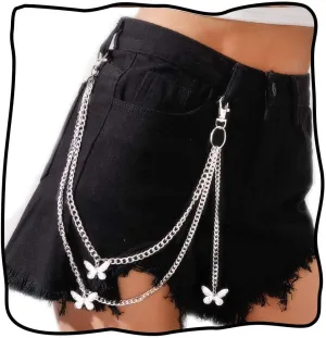 Jeweky Punk Wallet Chain Silver Pocket Chain Layered Belt Chains Butterfly Jean Chains for Women