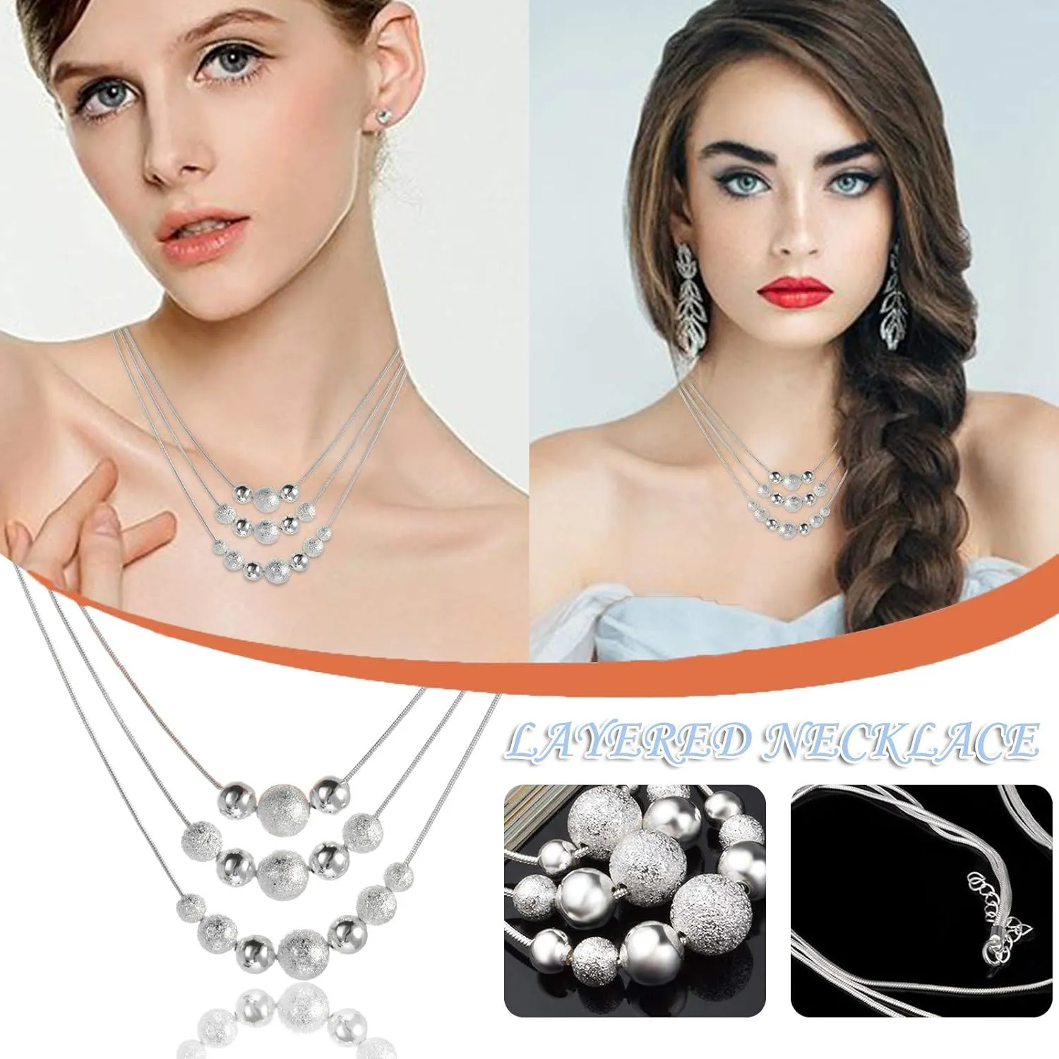 Jewelry for Women Multilayer Women Girl Double Necklace Pendant Fashion Layered Silver Necklace Accessory