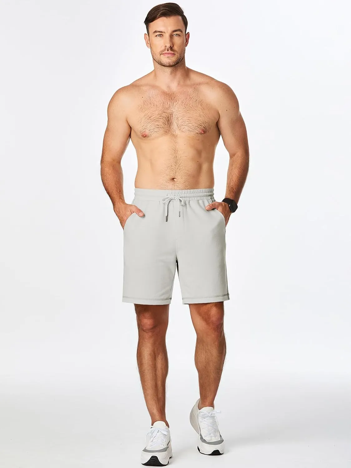 JMIERR Mens Gym Shorts Cotton 7" Running Comfy Workout Shorts Zipper Pocket Sweat Shorts