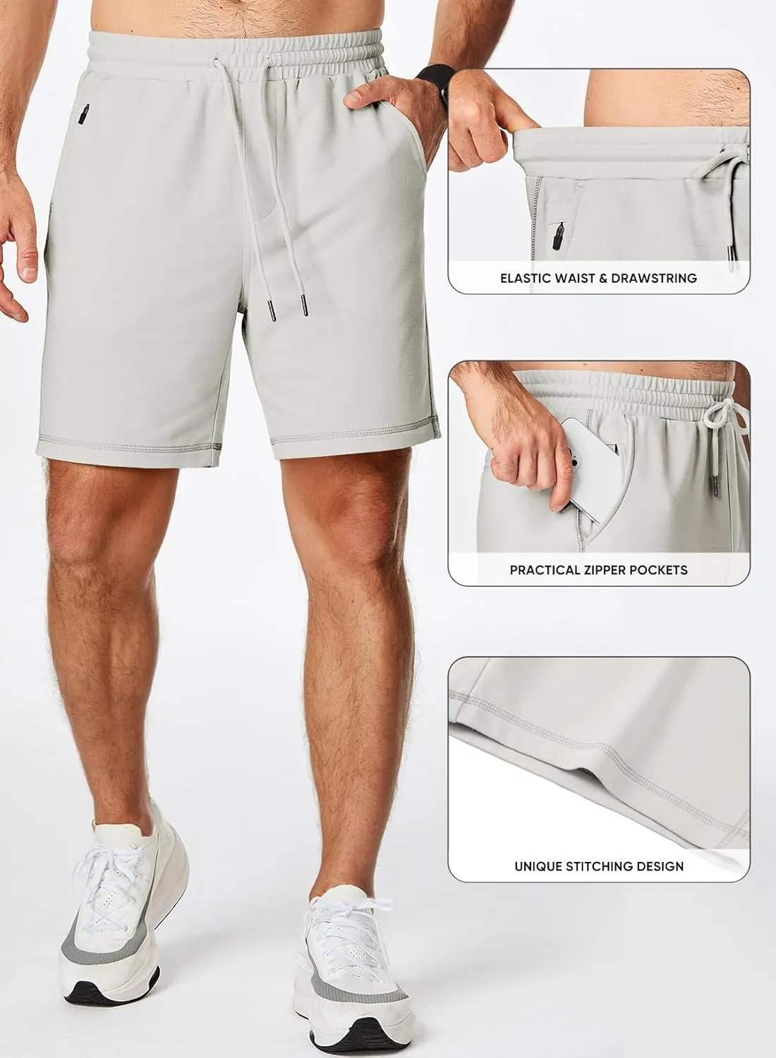 JMIERR Mens Gym Shorts Cotton 7" Running Comfy Workout Shorts Zipper Pocket Sweat Shorts