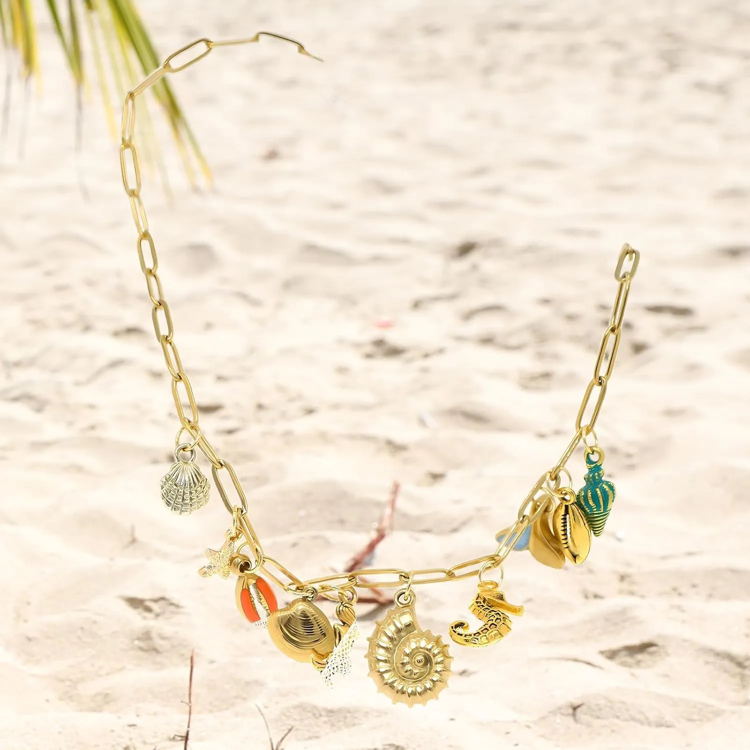 JNF Cute Boho Charm Necklace for Women Paperclip Chain Necklace Sun Moon Star Coin Heart Flower Boot Boho Bow Charms Necklaces