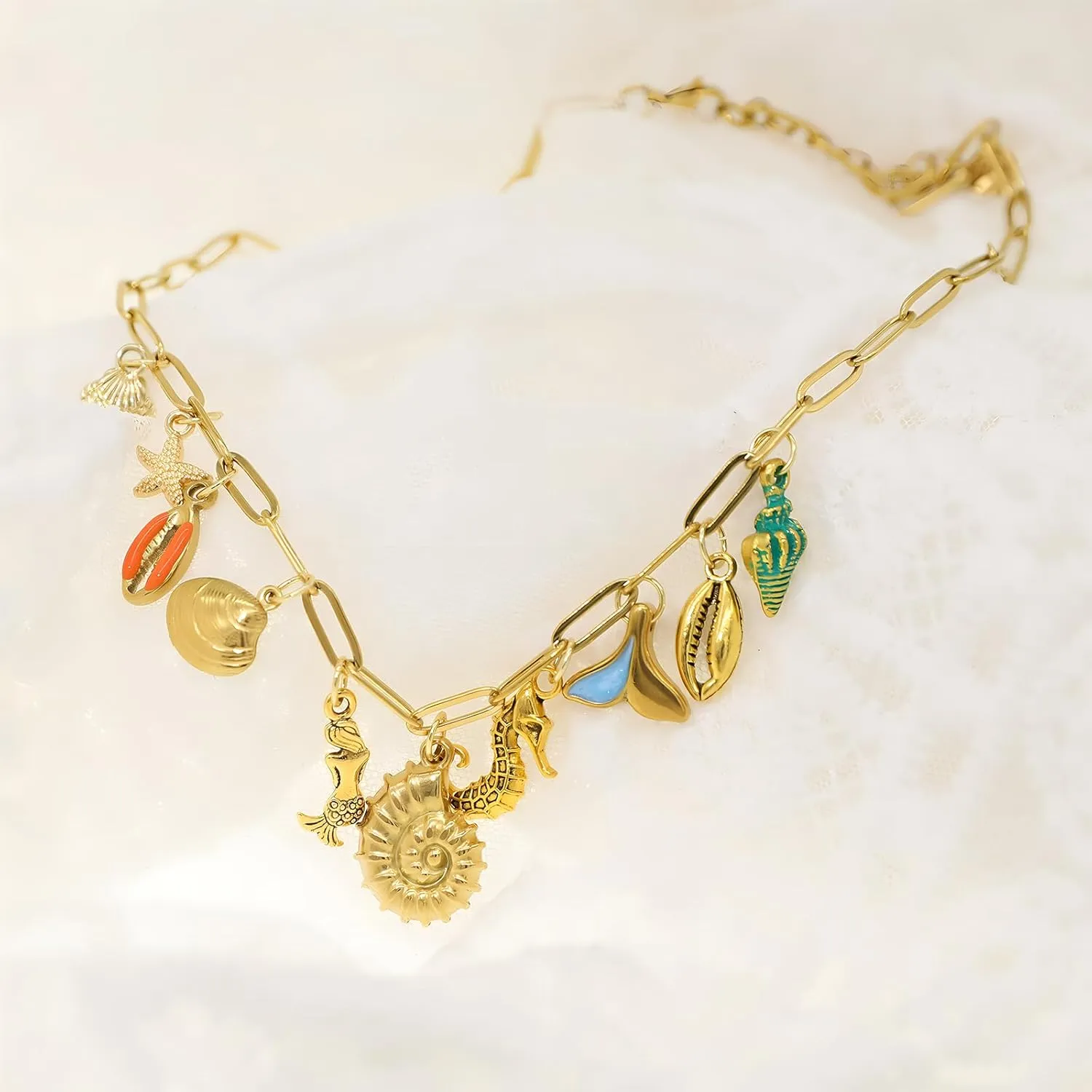 JNF Cute Boho Charm Necklace for Women Paperclip Chain Necklace Sun Moon Star Coin Heart Flower Boot Boho Bow Charms Necklaces