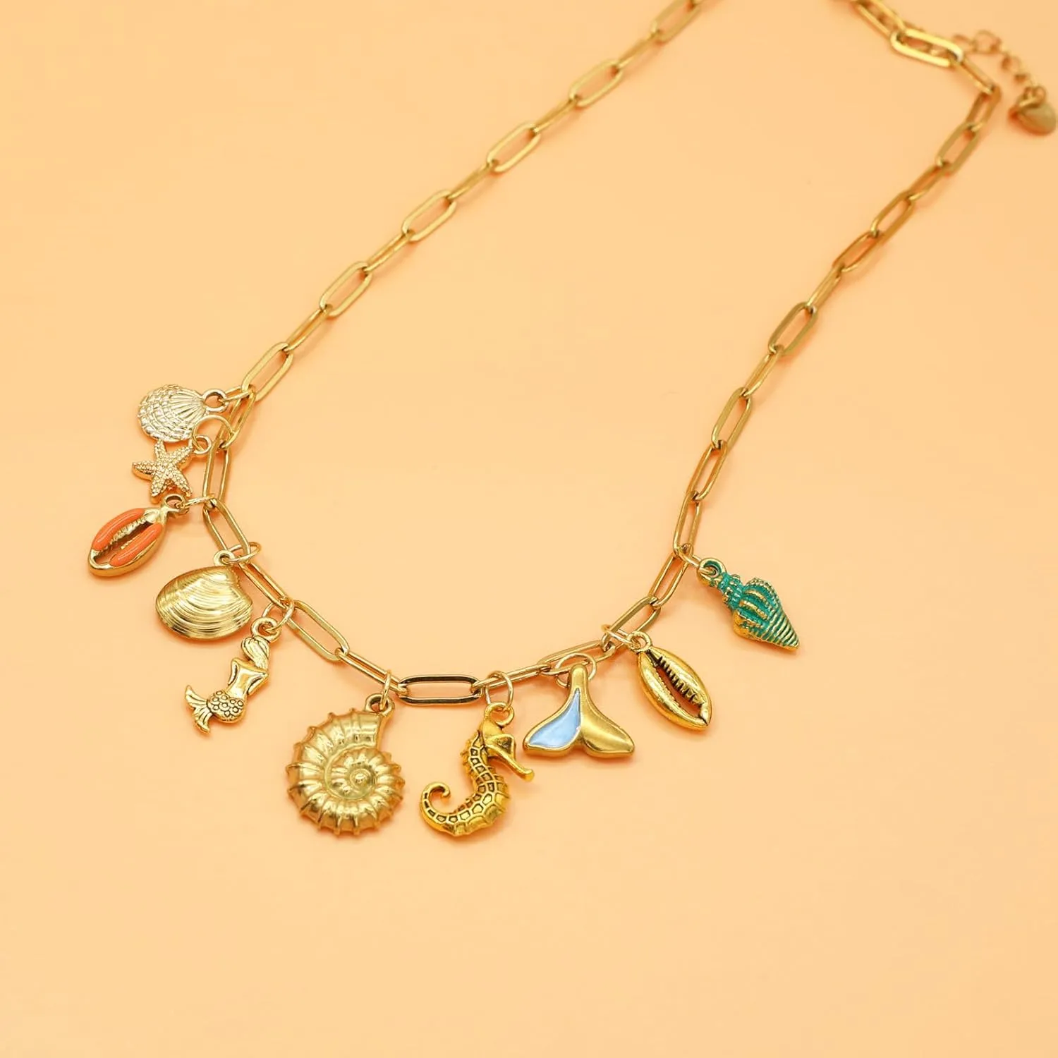 JNF Cute Boho Charm Necklace for Women Paperclip Chain Necklace Sun Moon Star Coin Heart Flower Boot Boho Bow Charms Necklaces