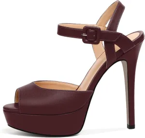 Joseywade Platform Stiletto Heels Women's Peep Toe High Heel Heeled Sandals 5.5 Inch Party Dance Dressy Ankle Strap Shoes
