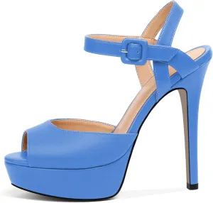 Joseywade Platform Stiletto Heels Women's Peep Toe High Heel Heeled Sandals 5.5 Inch Party Dance Dressy Ankle Strap Shoes