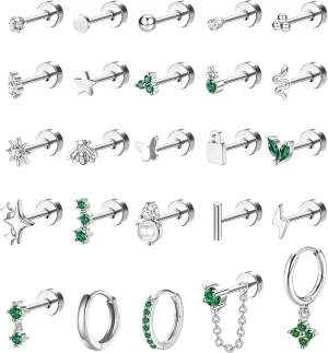 Jstyle Hypoallergenic Earrings for Sensitive Ears Surgical Stainless Steel Earrings for Women Dainty Flat Back Earring Studs Hoop Cartilage Earring Set for Multiple Piercing