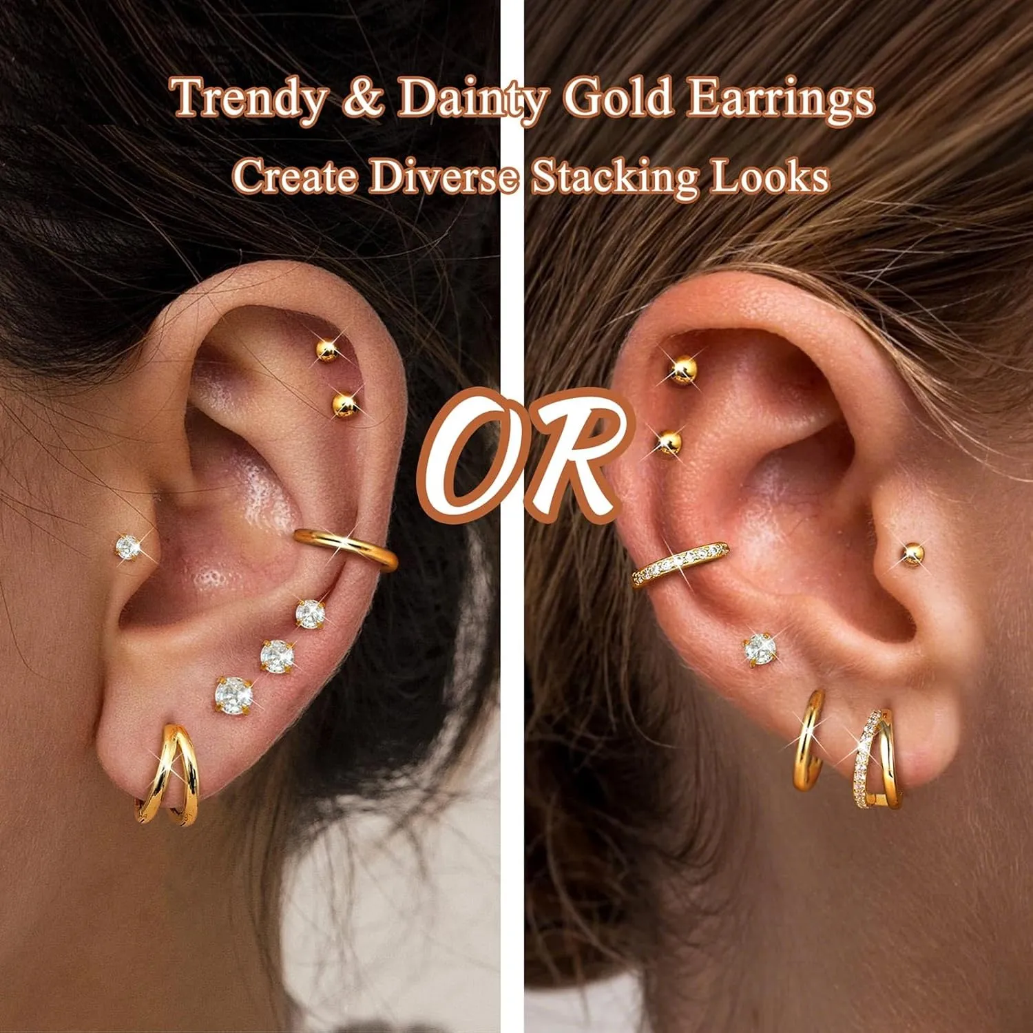 Jstyle Hypoallergenic Gold Stud Hoop Earrings for Women Men Surgical Stainless Steel Flat Back Earrings Small 14K Gold Huggie Hoops Cartilage Earring Set for Multiple Piercing Jewelry Gifts for Women