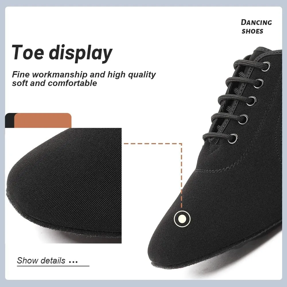 JUODVMP Women & Men Latin Dance Shoes Practice Tie Up Closed Toe Standard Ballroom Teaching Performance Dance Shoes,Model LHD-NJB