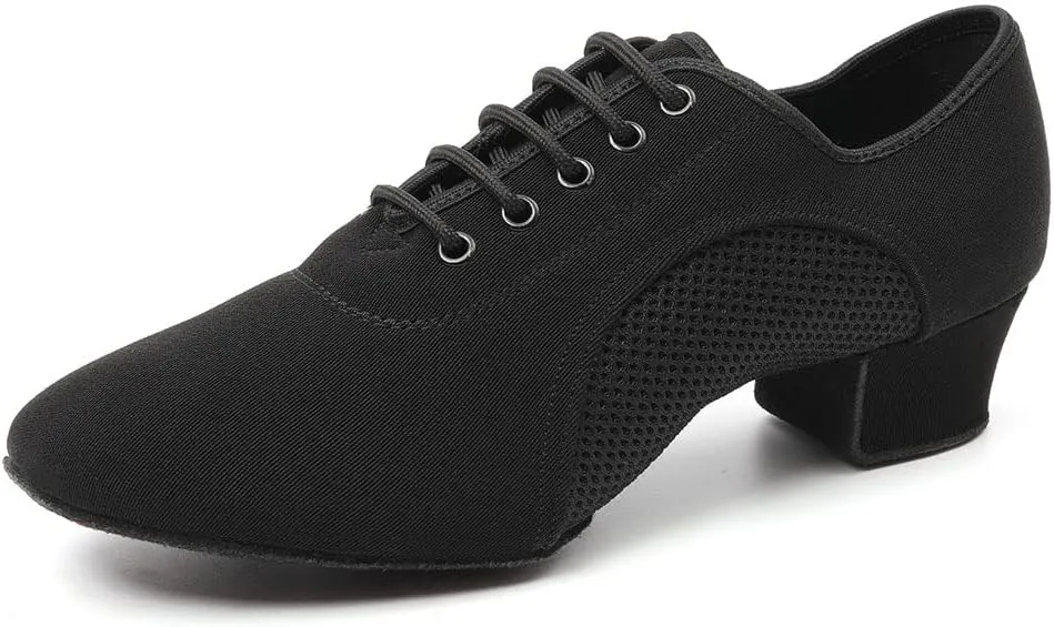 JUODVMP Women & Men Latin Dance Shoes Practice Tie Up Closed Toe Standard Ballroom Teaching Performance Dance Shoes,Model LHD-NJB