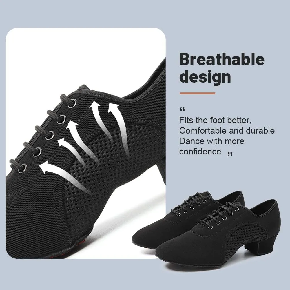 JUODVMP Women & Men Latin Dance Shoes Practice Tie Up Closed Toe Standard Ballroom Teaching Performance Dance Shoes,Model LHD-NJB