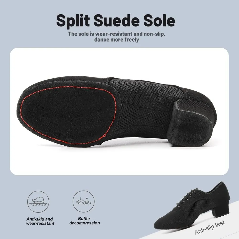 JUODVMP Women & Men Latin Dance Shoes Practice Tie Up Closed Toe Standard Ballroom Teaching Performance Dance Shoes,Model LHD-NJB