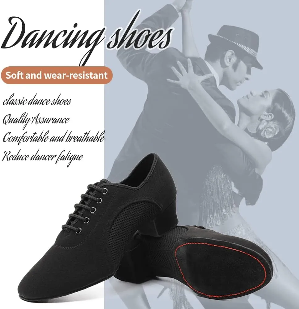 JUODVMP Women & Men Latin Dance Shoes Practice Tie Up Closed Toe Standard Ballroom Teaching Performance Dance Shoes,Model LHD-NJB