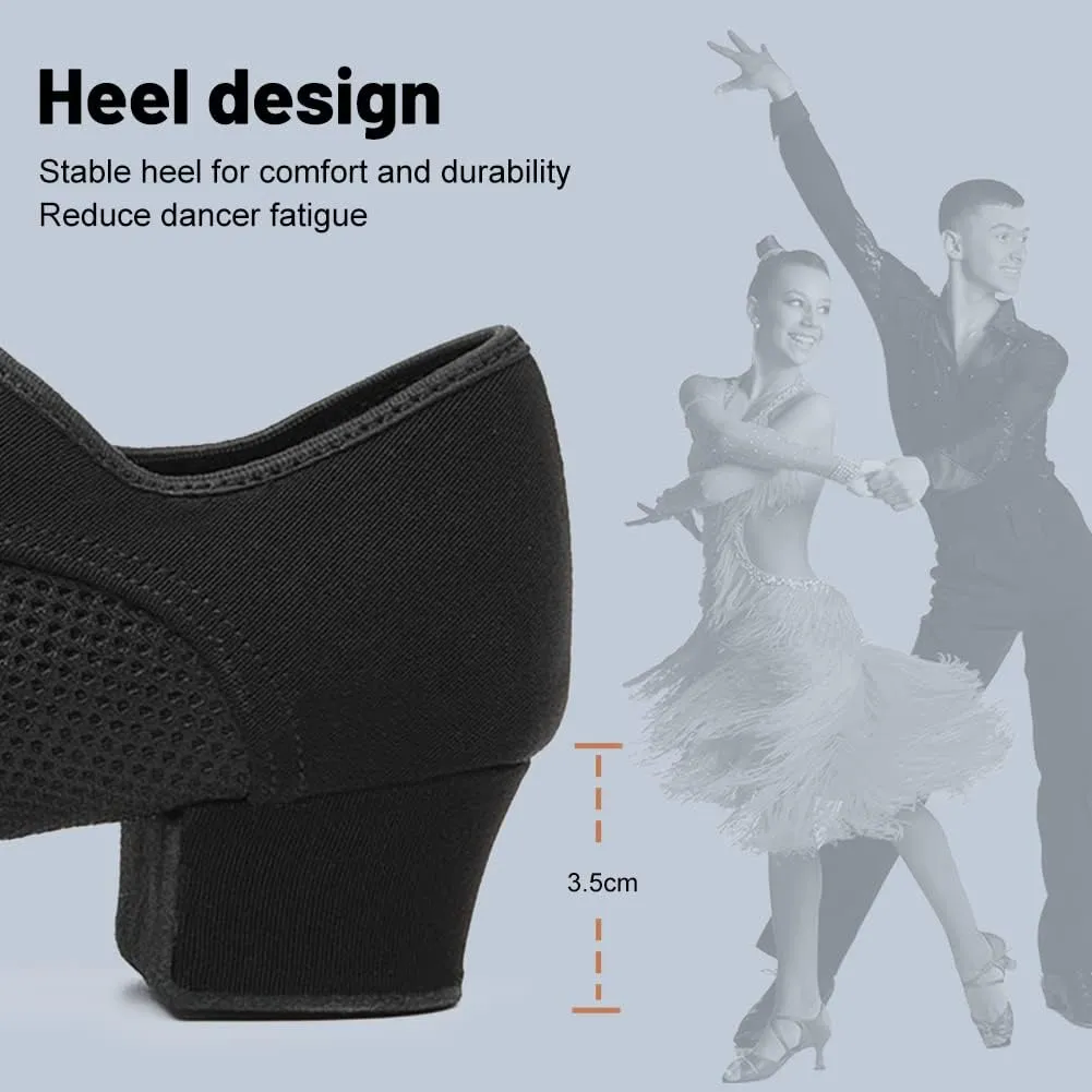 JUODVMP Women & Men Latin Dance Shoes Practice Tie Up Closed Toe Standard Ballroom Teaching Performance Dance Shoes,Model LHD-NJB