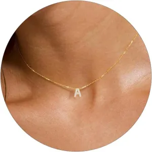 KAERUN Initial Necklaces for Women Dainty Gold Letter Necklace Simple CZ Initial Choker Necklace Tiny Letter Pendant Monogram Name Necklaces Trendy Gold Alphabet Necklaces for Teen Girls Gift