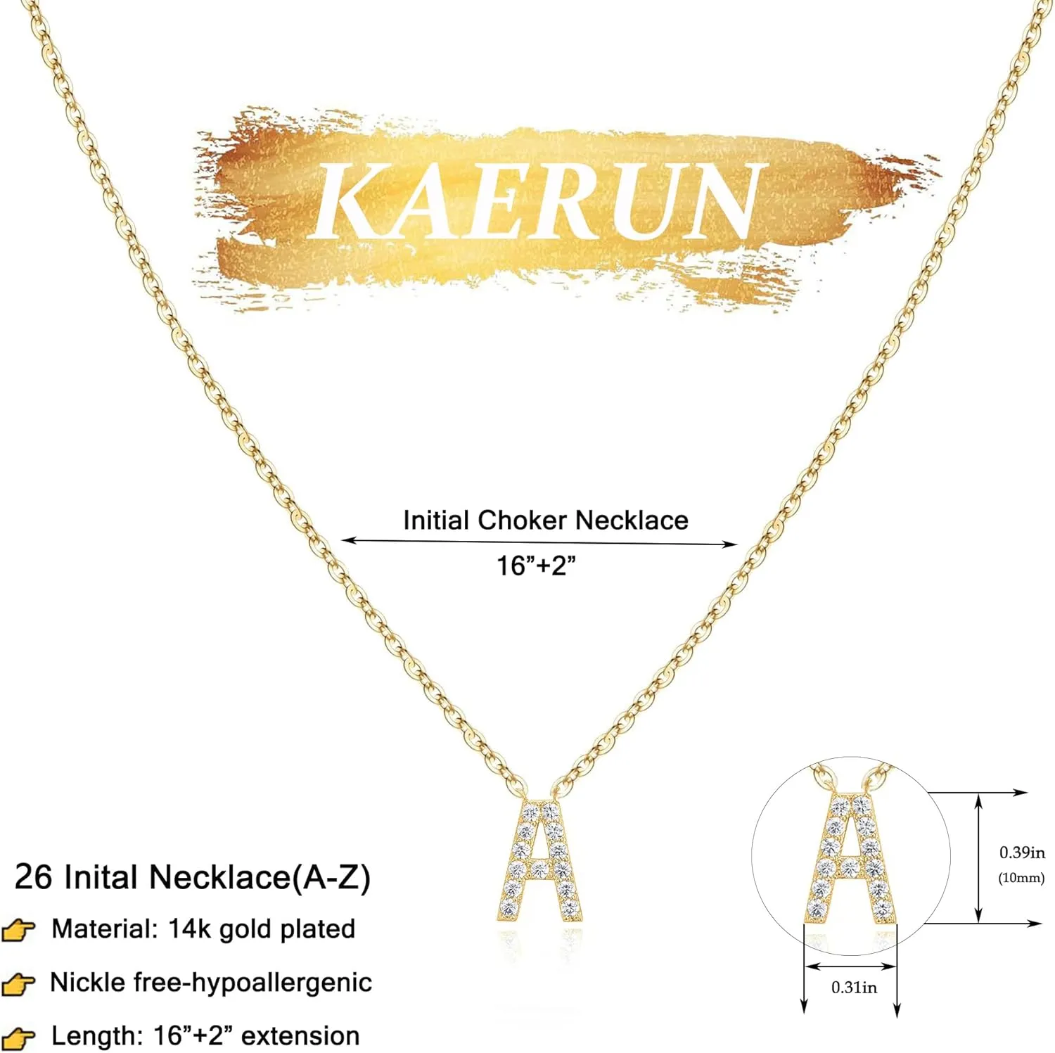 KAERUN Initial Necklaces for Women Dainty Gold Letter Necklace Simple CZ Initial Choker Necklace Tiny Letter Pendant Monogram Name Necklaces Trendy Gold Alphabet Necklaces for Teen Girls Gift