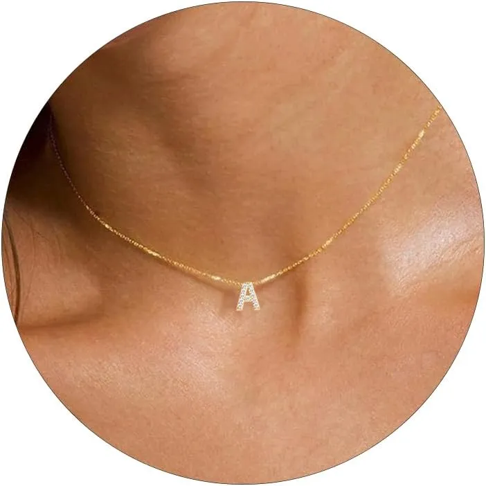 KAERUN Initial Necklaces for Women Dainty Gold Letter Necklace Simple CZ Initial Choker Necklace Tiny Letter Pendant Monogram Name Necklaces Trendy Gold Alphabet Necklaces for Teen Girls Gift