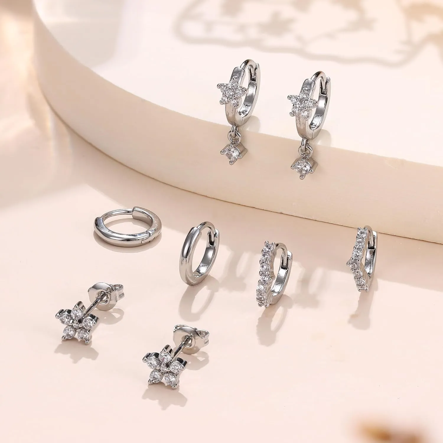 Kakonia Gold Hoop Earrings Set for Women Hypoallergenic 18k Gold Plated Dangle Hoop Huggie Stud Earring Stacks Pack Dainty Earings Cartilage Piercing Jewelry Silver