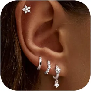 Kakonia Gold Hoop Earrings Set for Women Hypoallergenic 18k Gold Plated Dangle Hoop Huggie Stud Earring Stacks Pack Dainty Earings Cartilage Piercing Jewelry Silver