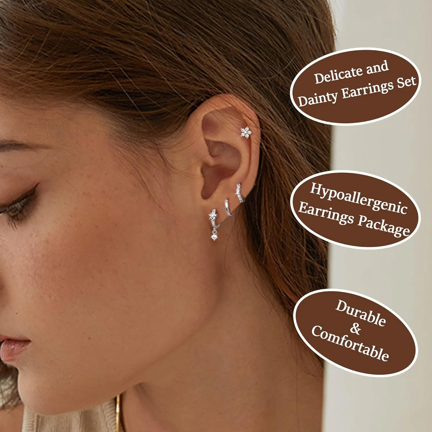 Kakonia Gold Hoop Earrings Set for Women Hypoallergenic 18k Gold Plated Dangle Hoop Huggie Stud Earring Stacks Pack Dainty Earings Cartilage Piercing Jewelry Silver
