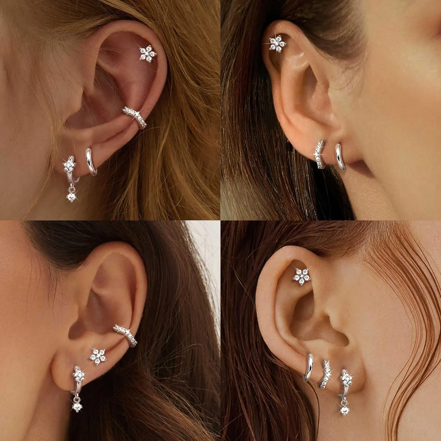 Kakonia Gold Hoop Earrings Set for Women Hypoallergenic 18k Gold Plated Dangle Hoop Huggie Stud Earring Stacks Pack Dainty Earings Cartilage Piercing Jewelry Silver