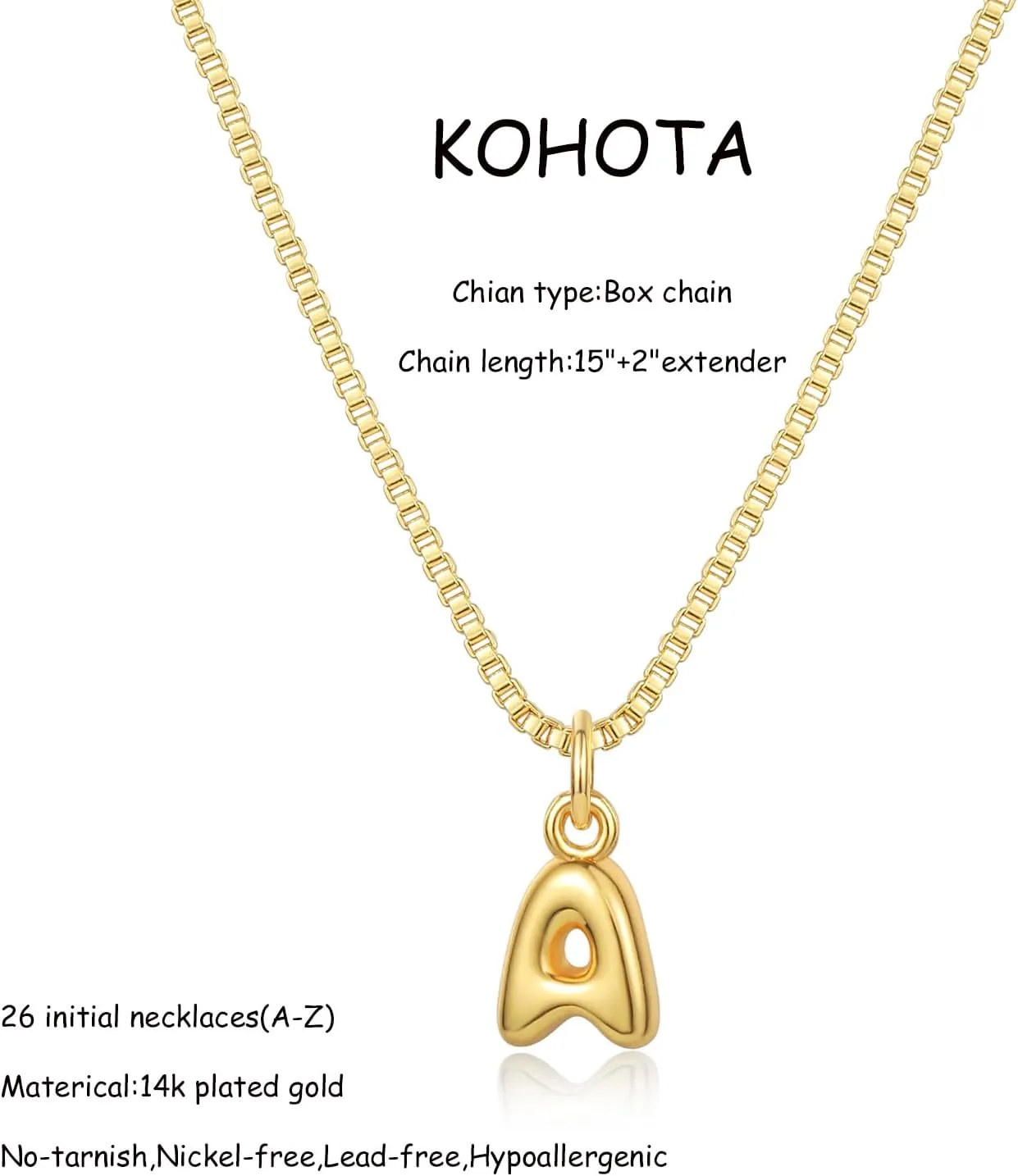 KOHOTA Gold Bubble Letter Necklace for Women 14k Gold Plated Balloon Initial Letter Pendant Necklace Personalized Dainty Tiny A-Z Name Charm Choker Necklace Simple Cute Trendy Jewelry Gift for Women