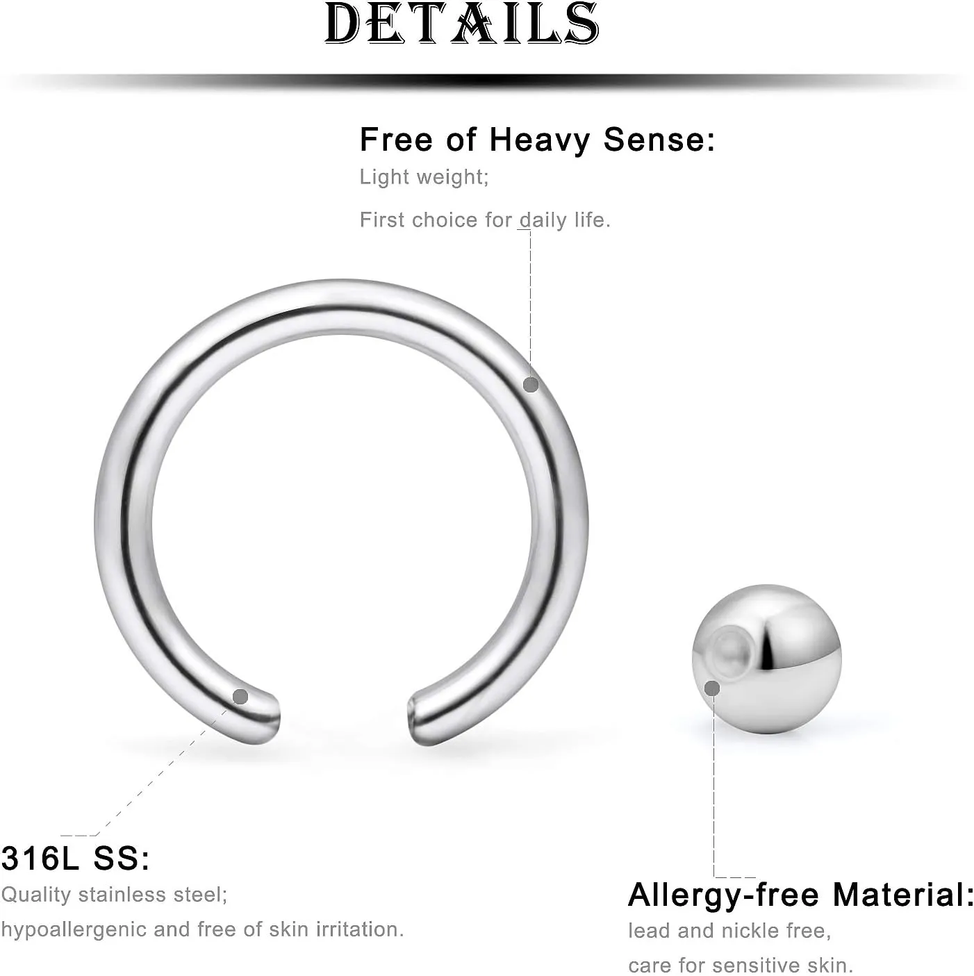 Kridzisw 14G Septum Nose Rings Eyebrow lip Rings Lobe Earrings Hoop 316L Surgical Steel Cartilage Helix Tragus Rook Daith Earrings Hoops Piercing Jewelry for Women Men 8mm 10mm 12mm 14mm 16mm 19mm