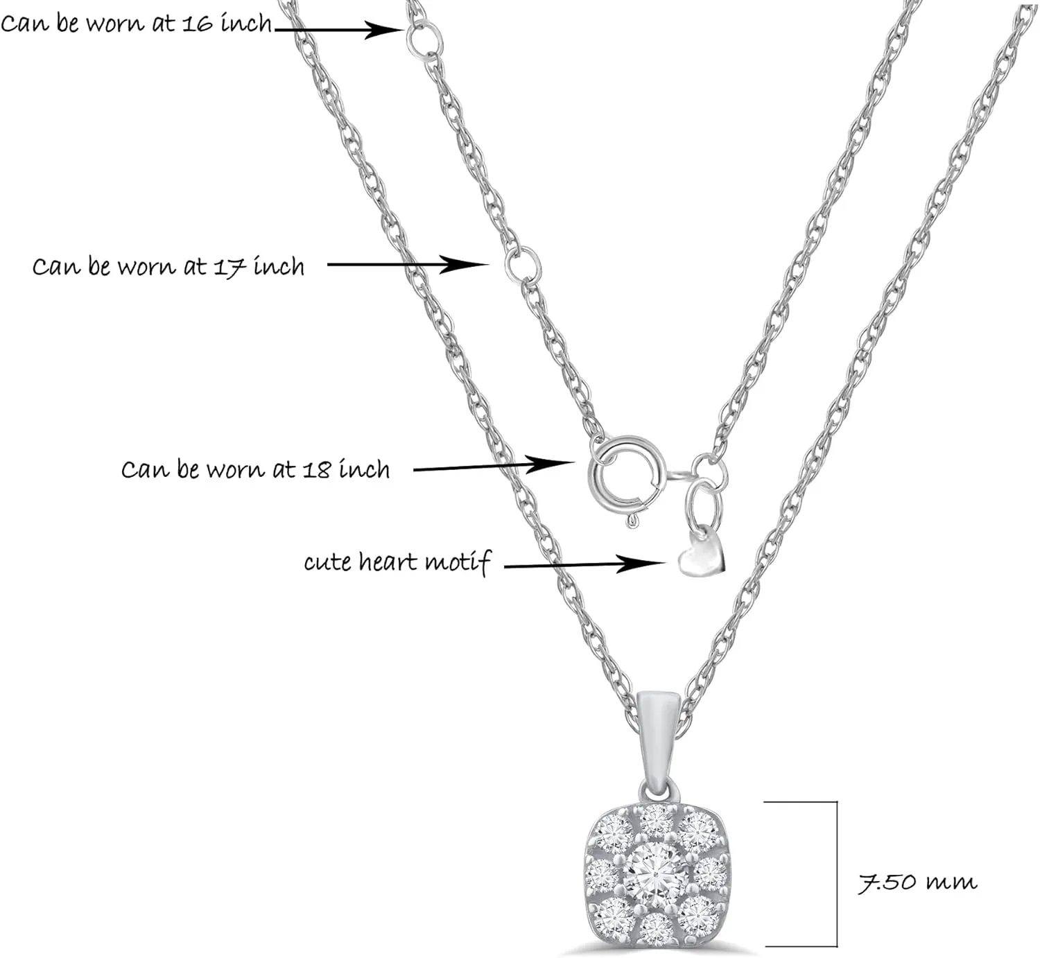 La Joya 1/4-1 Carat Lab Grown Diamond Necklaces For Women | 925 Sterling Silver Diamond Halo Necklace | Sparkling GH VS/SI Diamonds | Accompanied By Adjustable Silver Chain